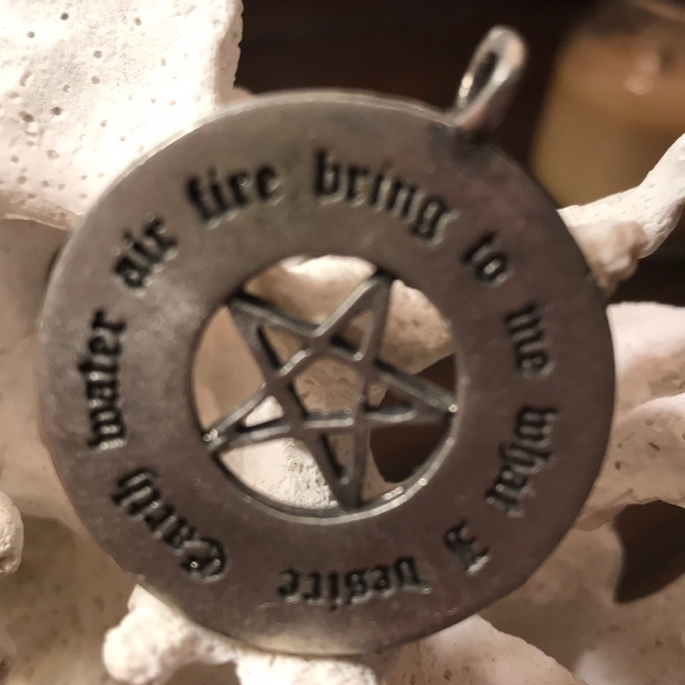 Wiccan Pewter Pendant - calling the elements